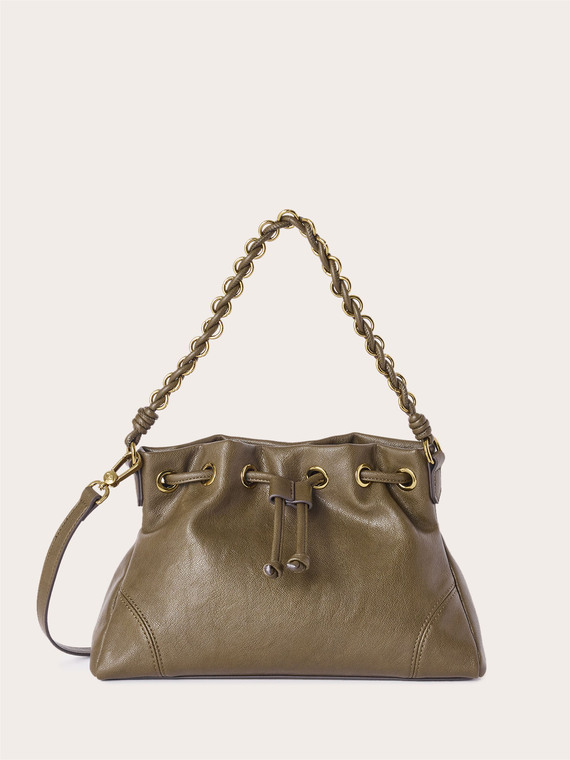 Beuteltasche mit Kordelzug und Kettenhenkel