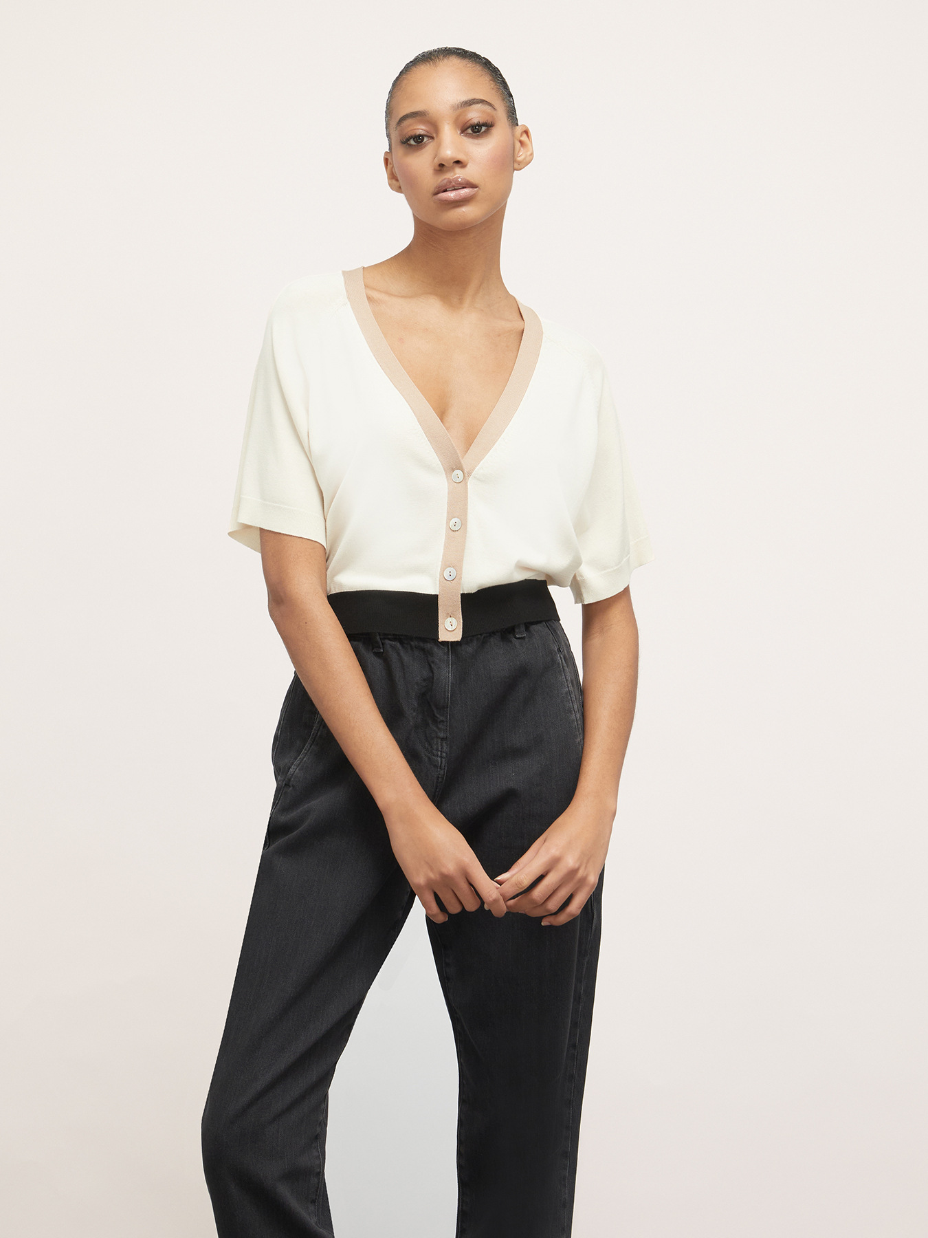 Short cardigan with contrasting trims image number 0