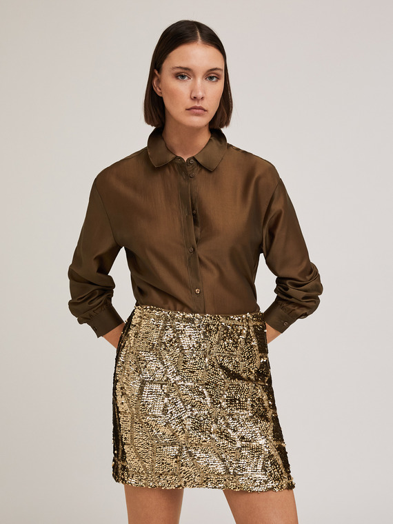 Motivi Camicia misto lyocell tinta unita Donna, Verde militare, Taglia M