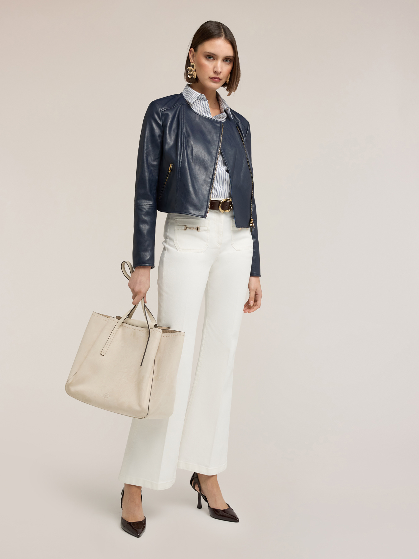 Bikerjacke mit asymmetrischem Rei&szlig;verschluss und gestreiftem Futter image number 2