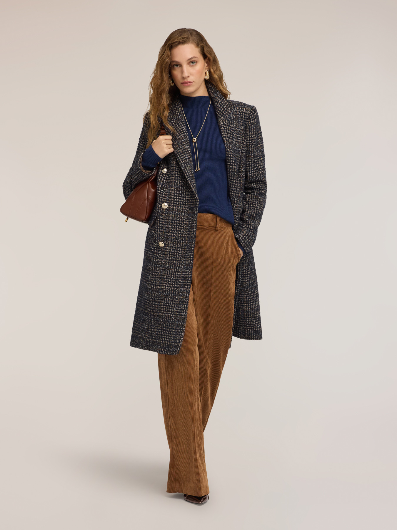 Double-breasted check wool-blend coat image number 2