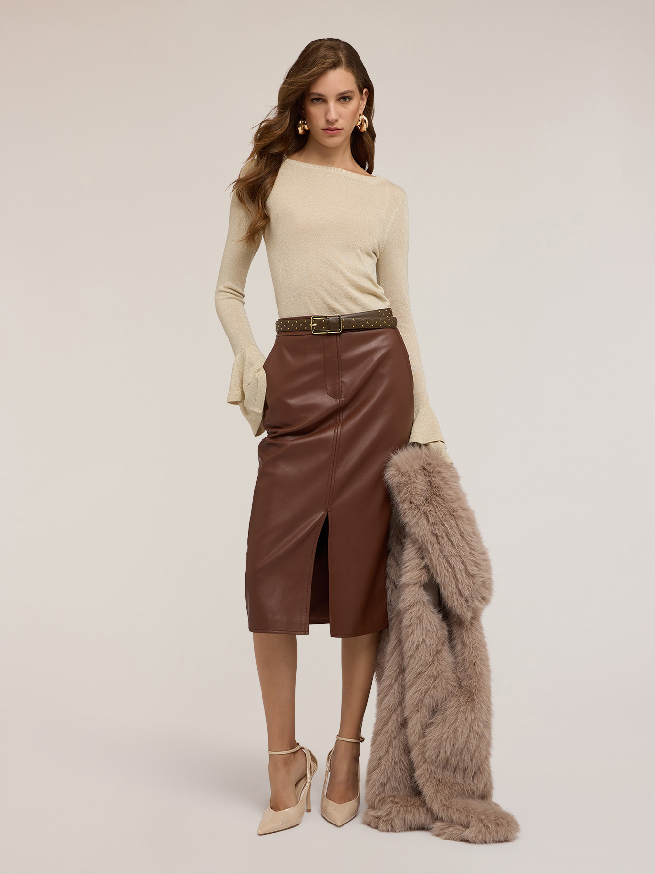 Pull en lurex avec manches &agrave; volants image number 2