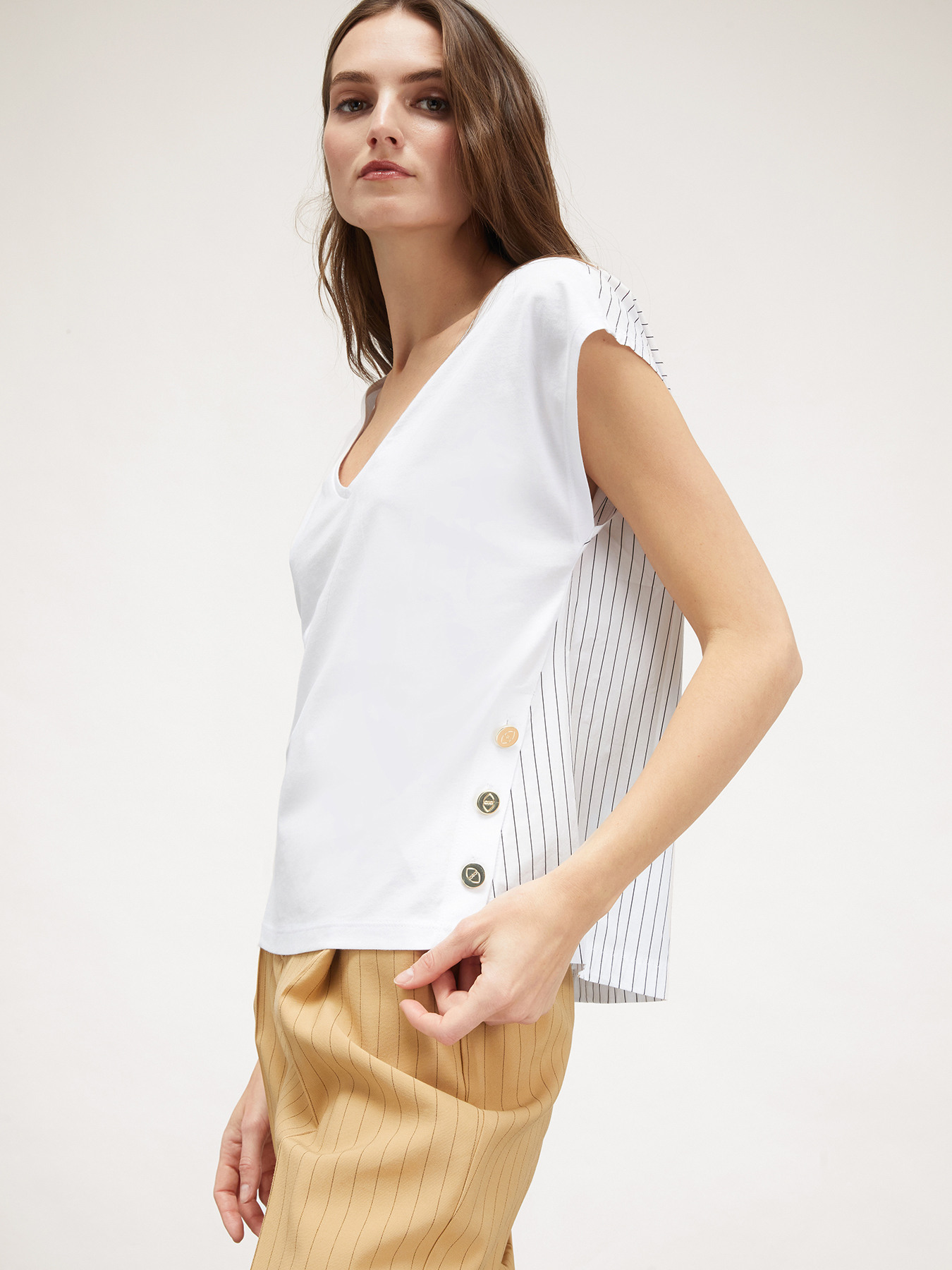 T-shirt with striped poplin insert image number 2