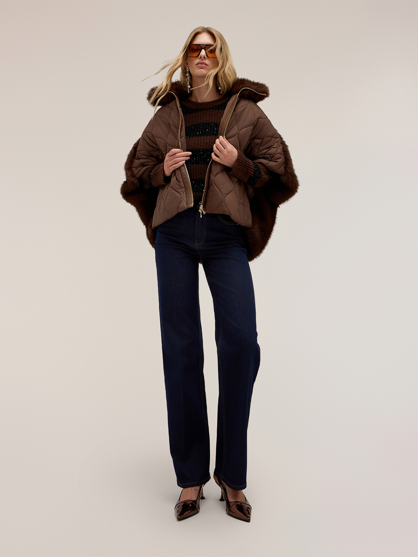 Padded cape with furry texture image number 2