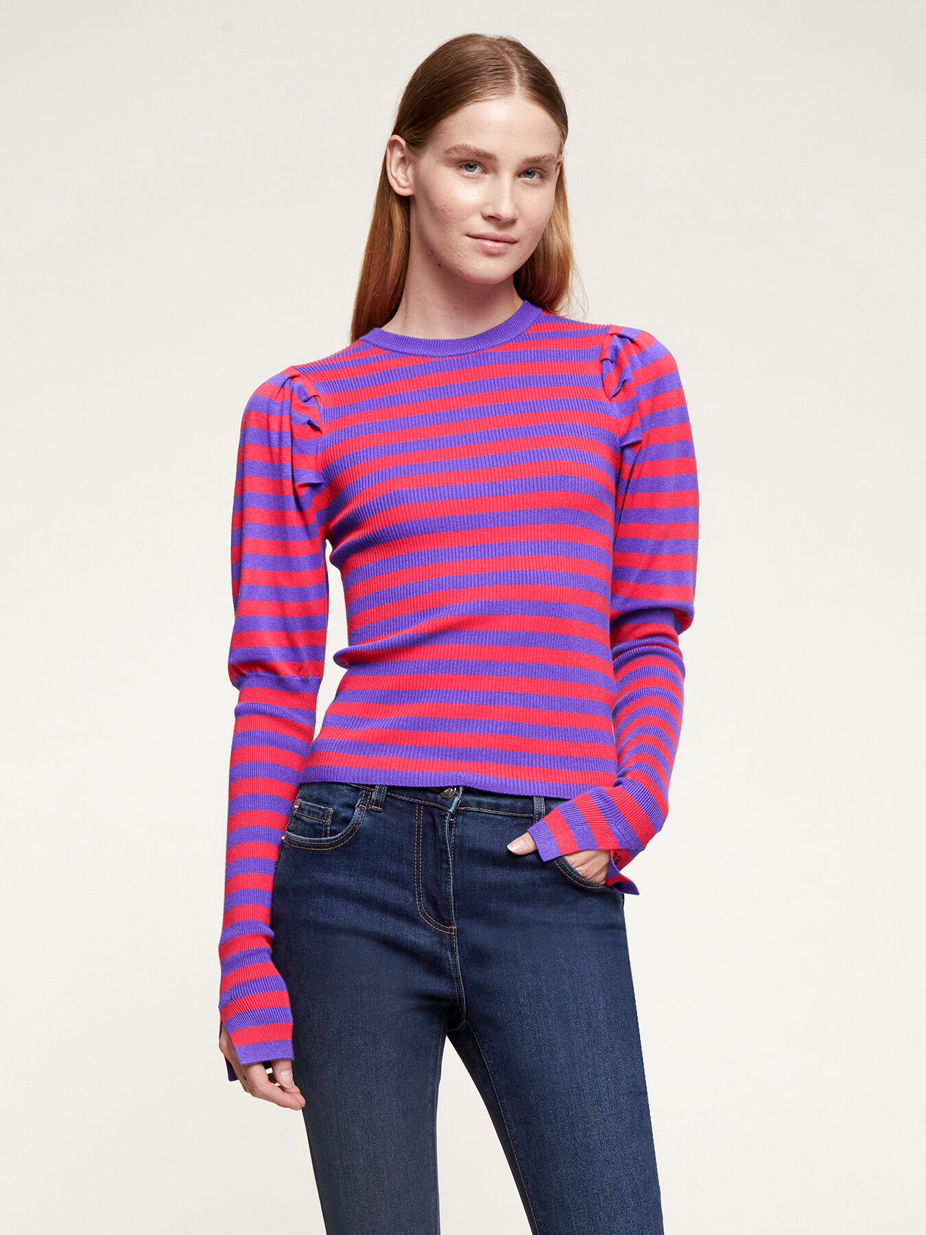 Ribbed sweater with puff sleeves image number 0
