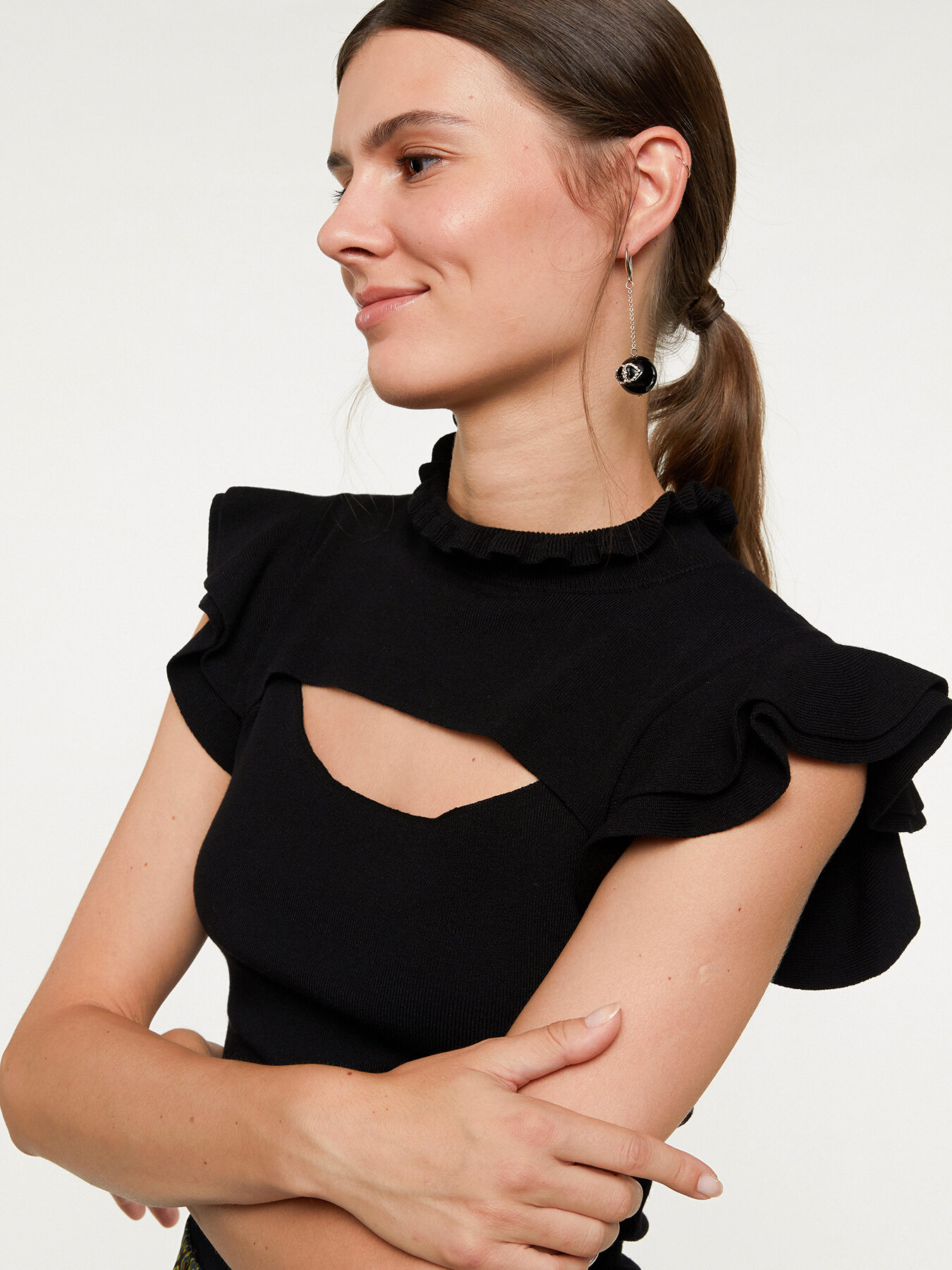 Pull motif cut-out avec manches volant image number 2