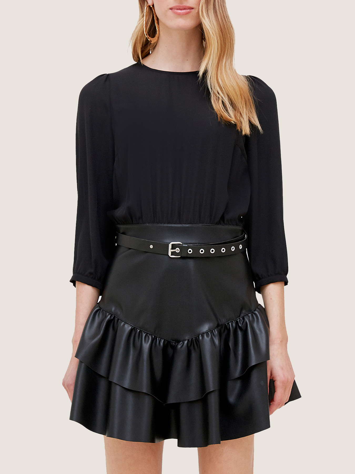 Vestito con gonna effetto pelle image number 0