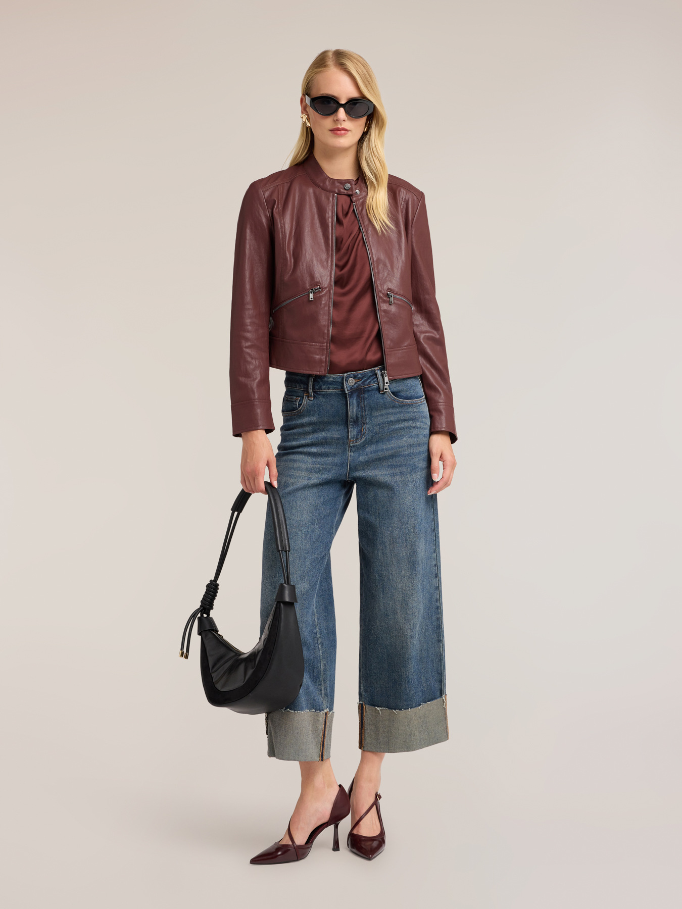 Biker jacket with mandarin collar image number 2