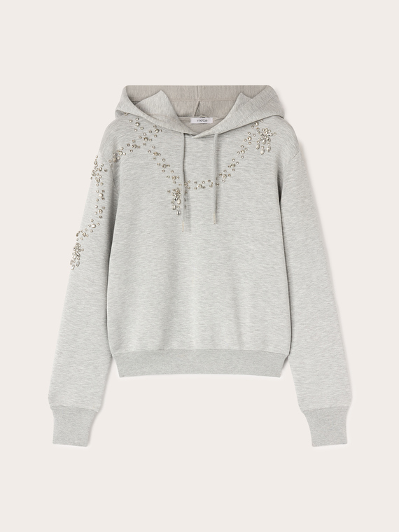 Felpa chiusa con cappuccio e applicazioni di strass