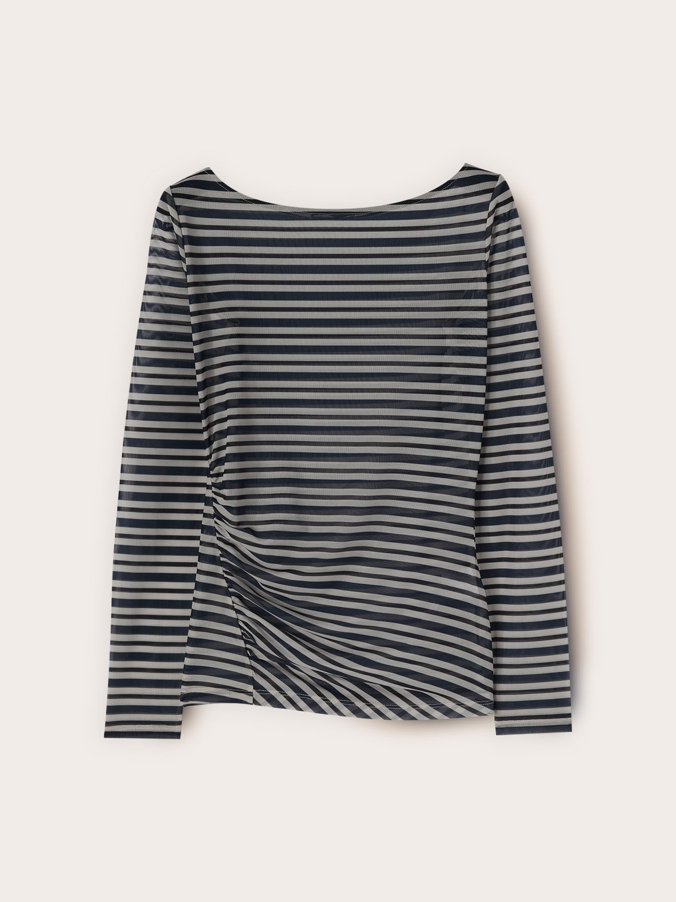 Striped tulle T-shirt with draping image number 4
