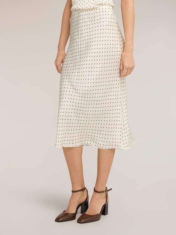 Jupe mi-longue en satin &agrave; pois