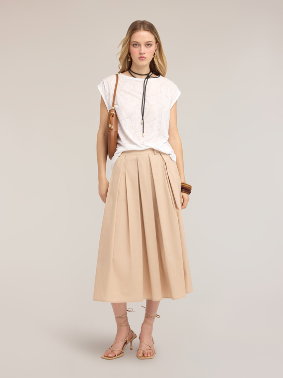 Pleated midi skirt in poplin