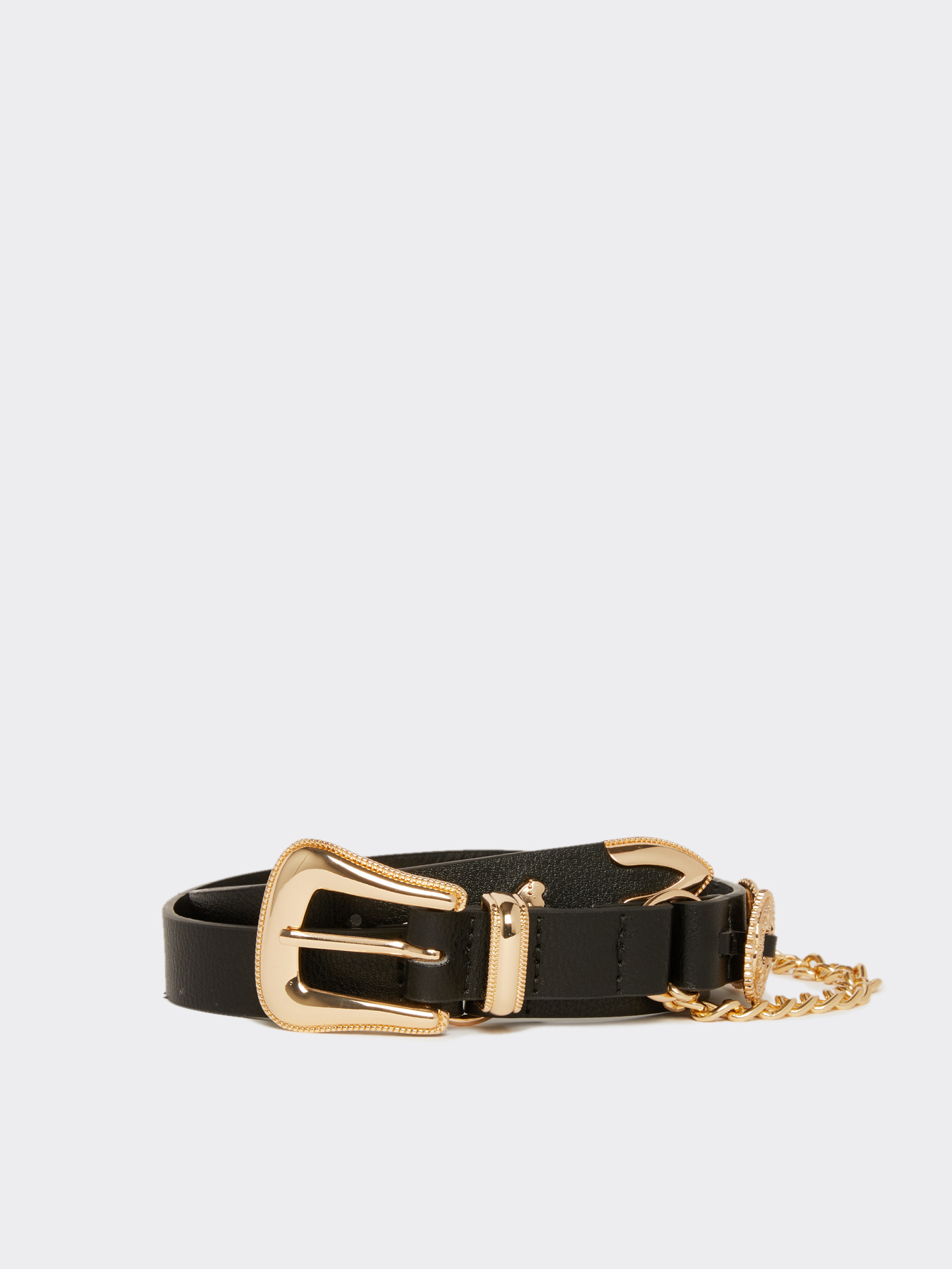 Faux leather belt with golden chain image number 0