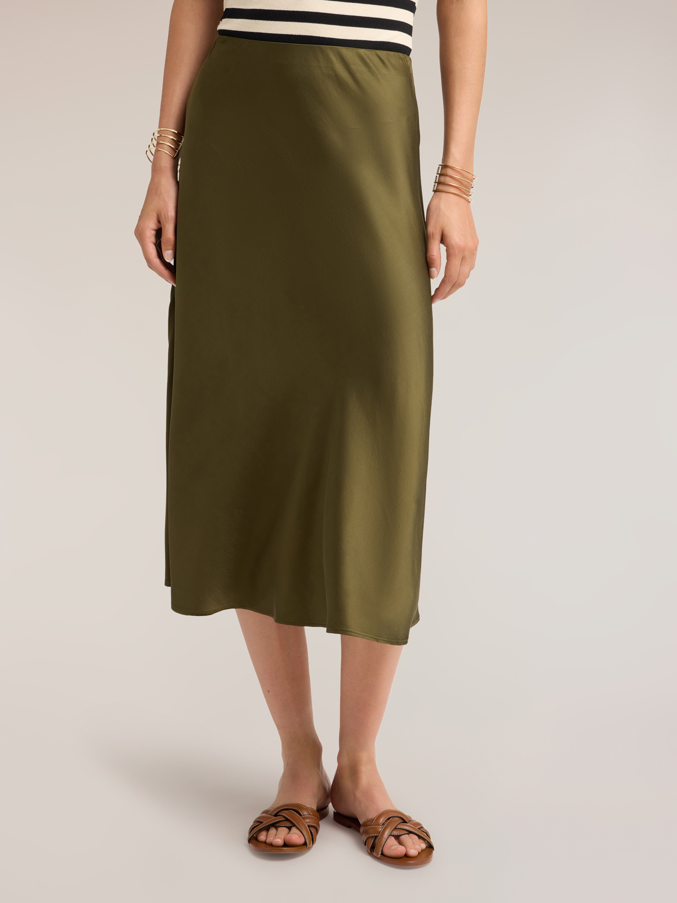 A-line midi skirt in satin image number 2