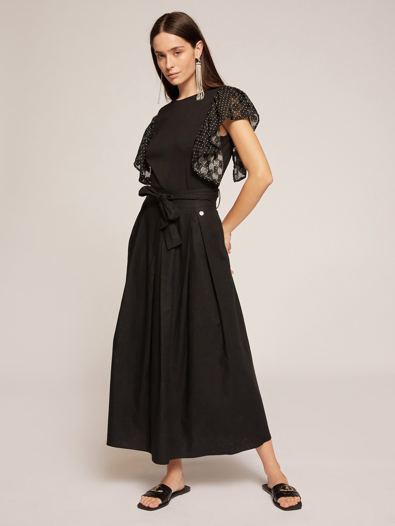 Gonna midi misto lino image number 0