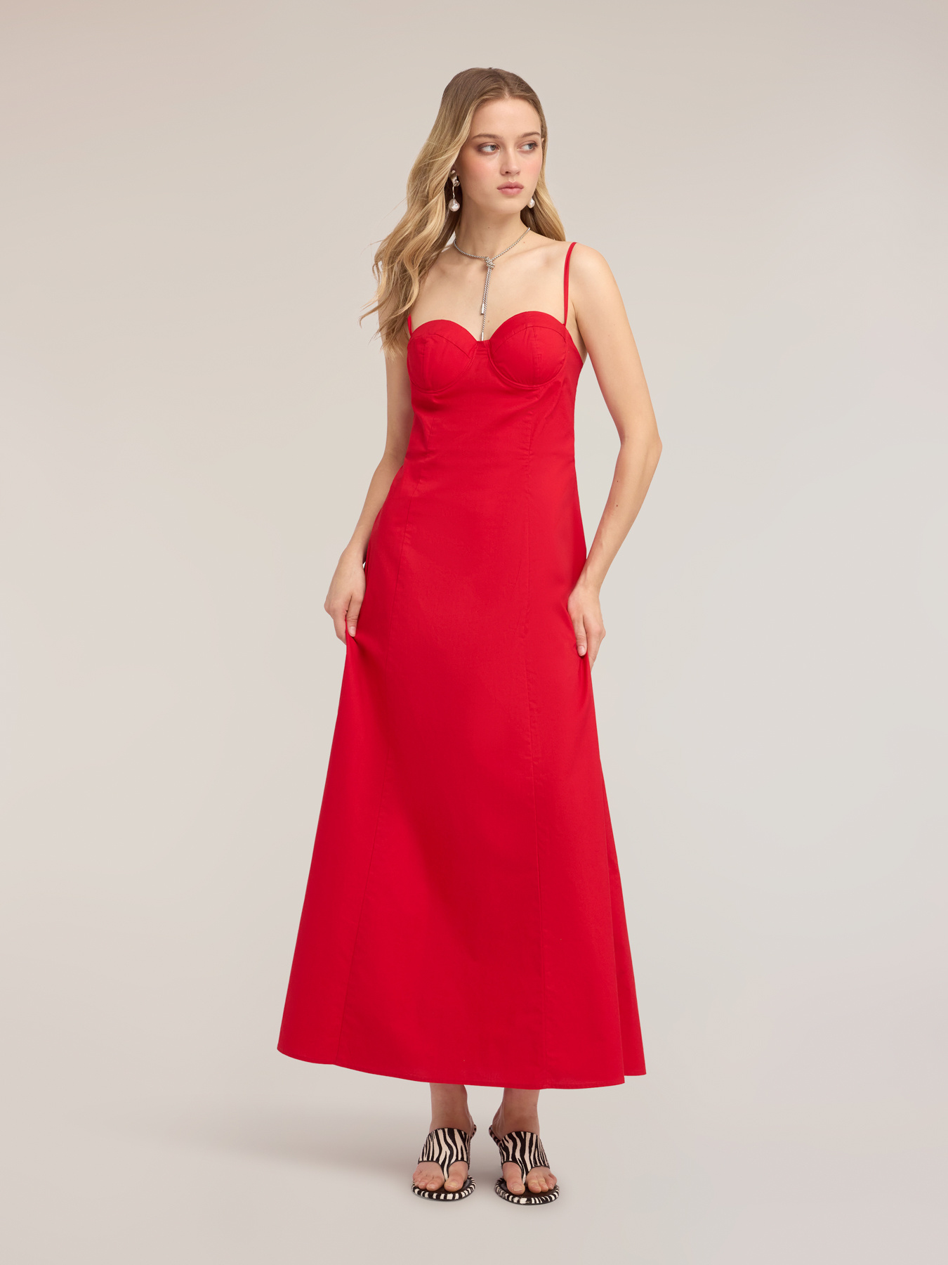 A-line long dress in poplin with bustier image number 2