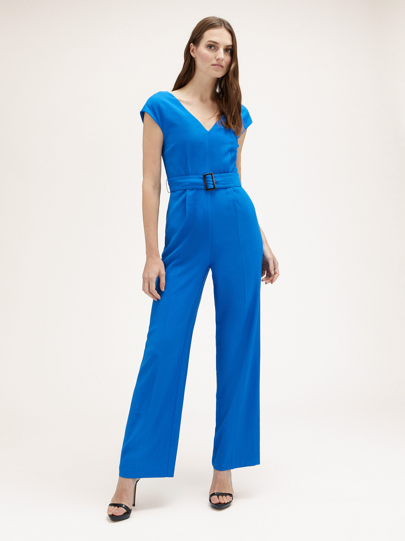 Flowing long jumpsuit with belt image number 0