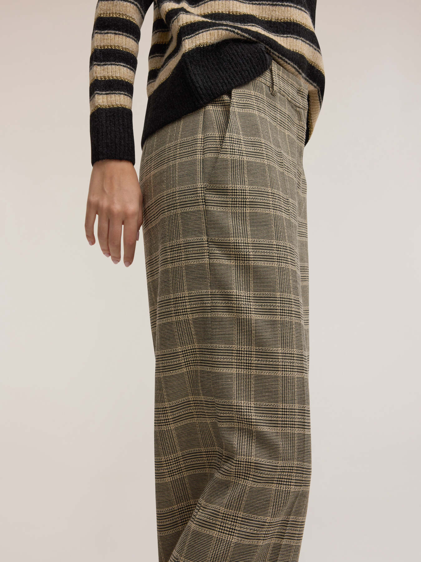 Pantaloni palazzo in tinto filo check image number 3