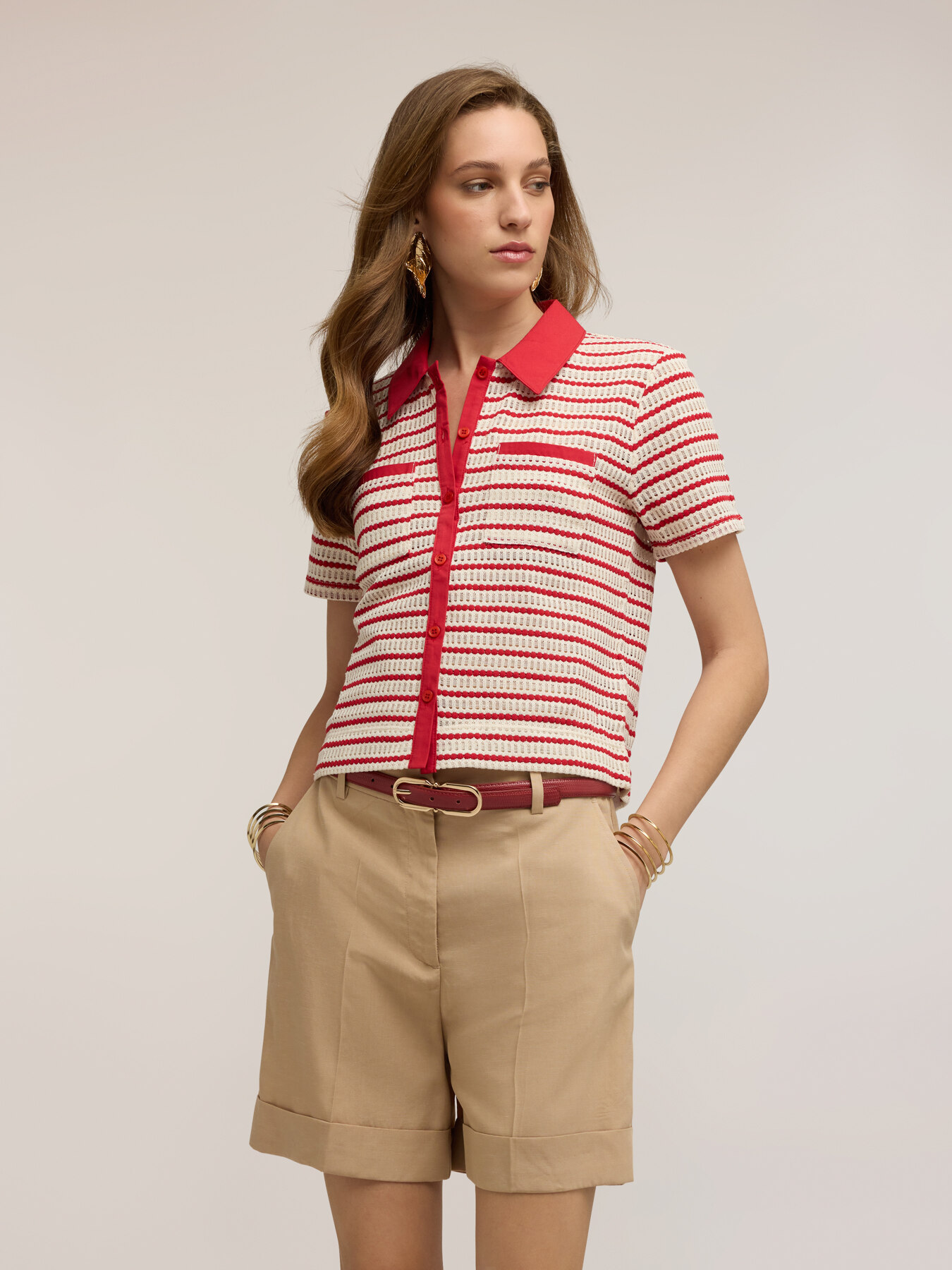 Striped t-shirt with contrast collar image number 2