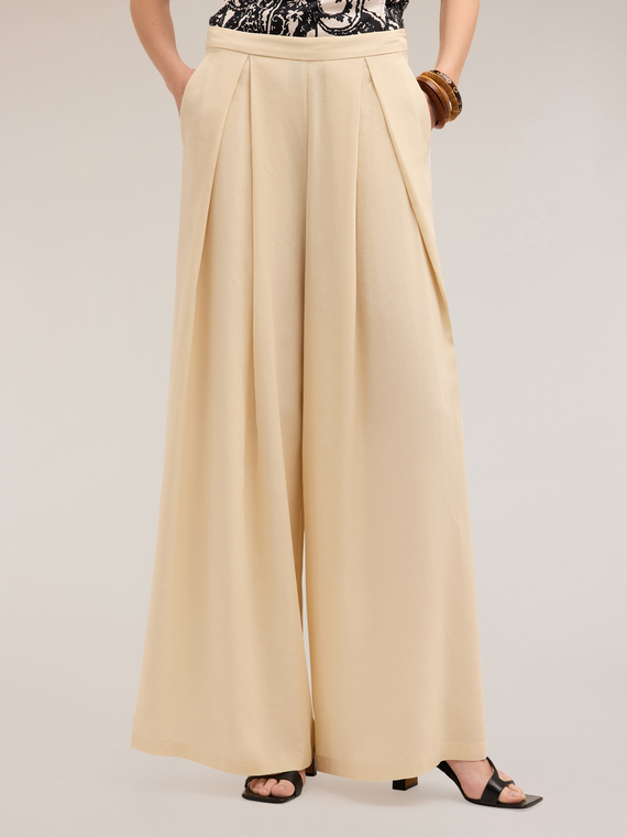 Motivi Pantaloni con pieghe a soffietto misto lino Donna, Beige, Taglia 38