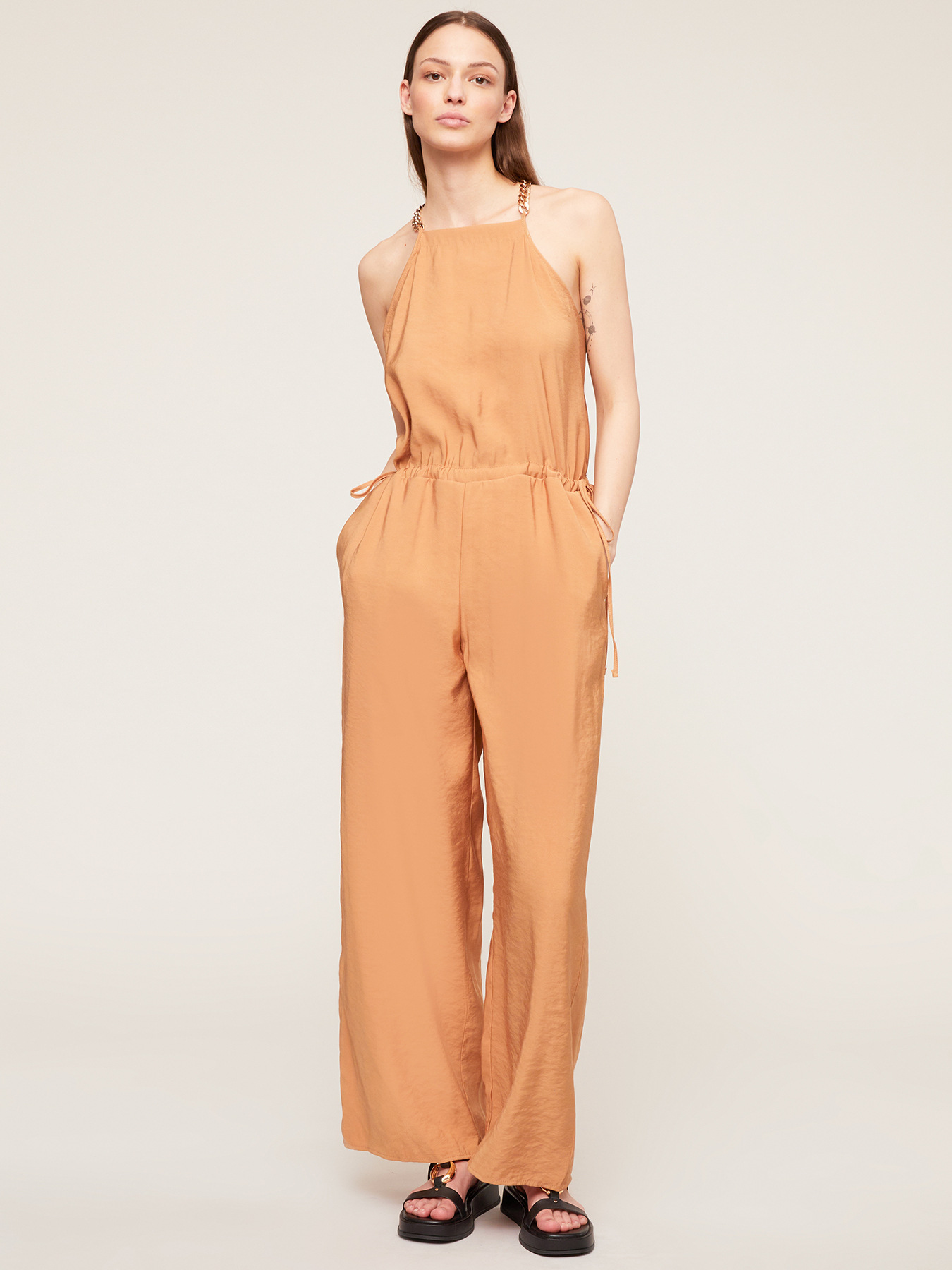 Long jumpsuit with drawstring waist image number 0