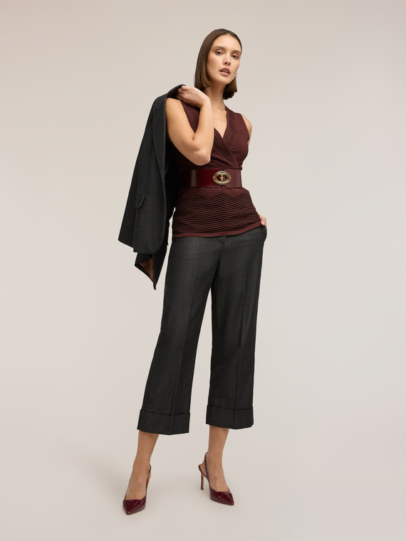 Pantalon cropped en m&eacute;lange de ramie