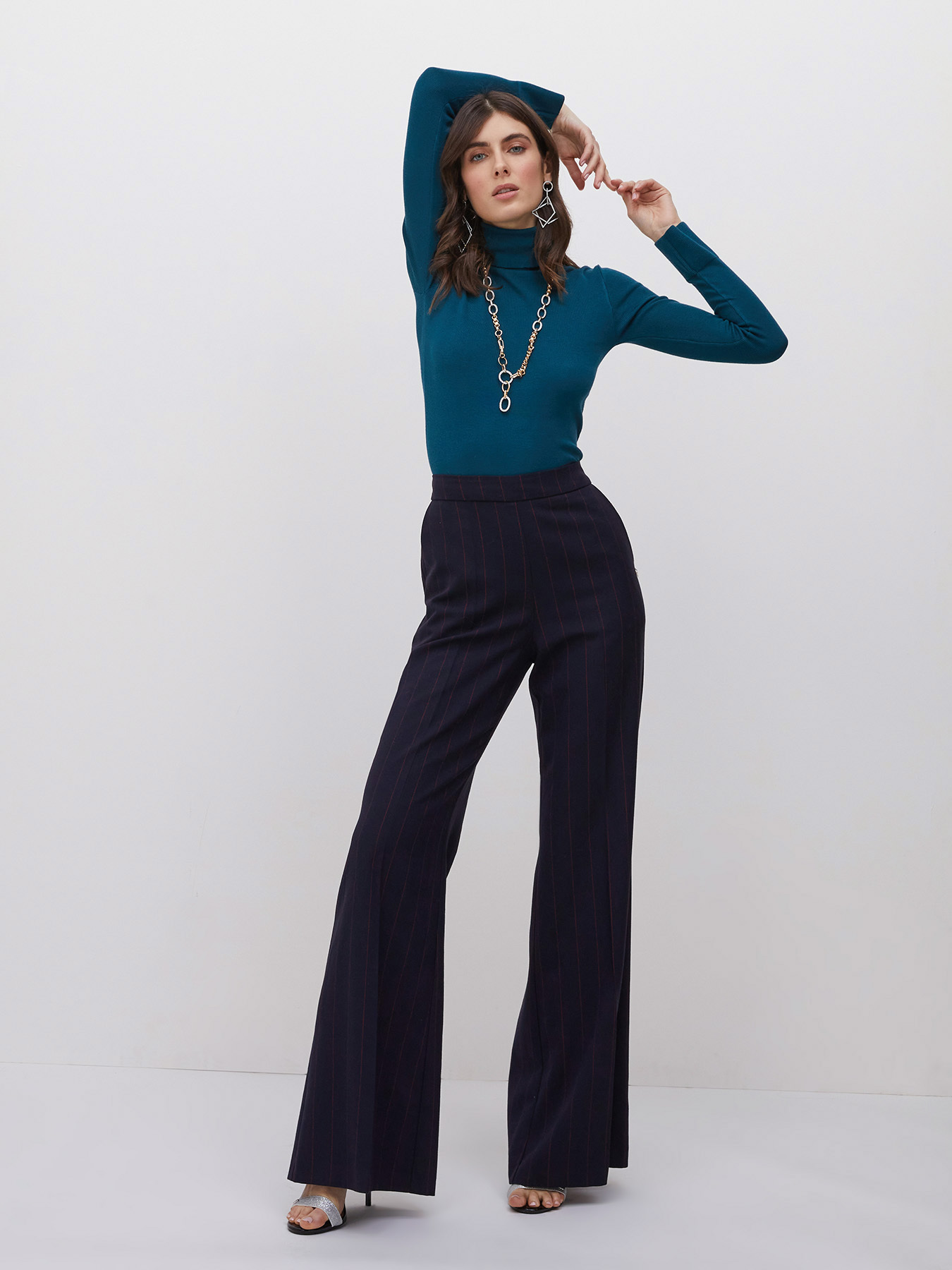 Pantalon large &agrave; fines rayures image number 0