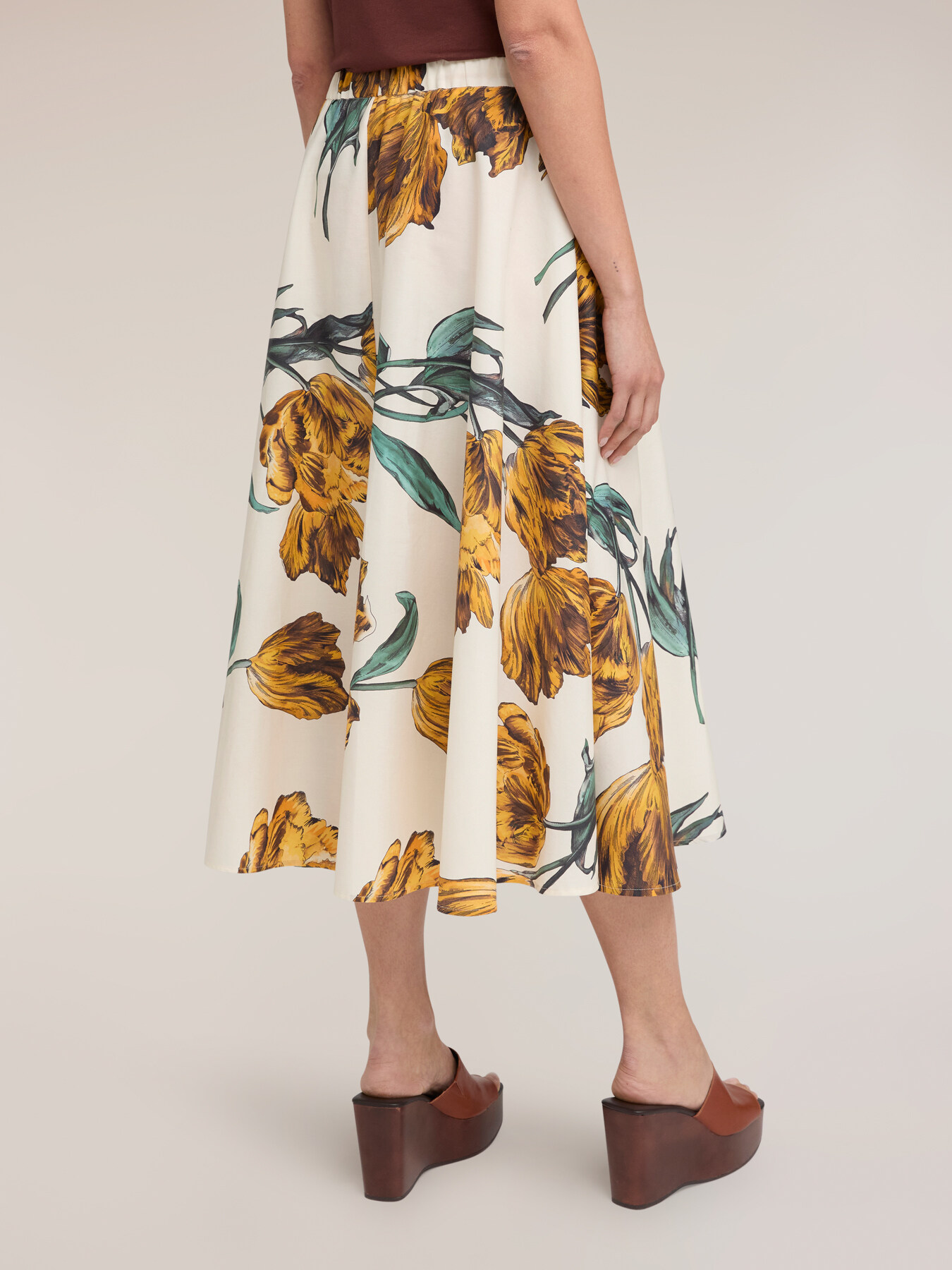 Flared poplin skirt with print image number 1
