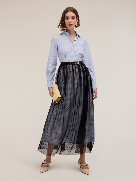 Motivi Vestito chemisier con gonna in tulle plumetis Donna, Azzurro, Taglia 38