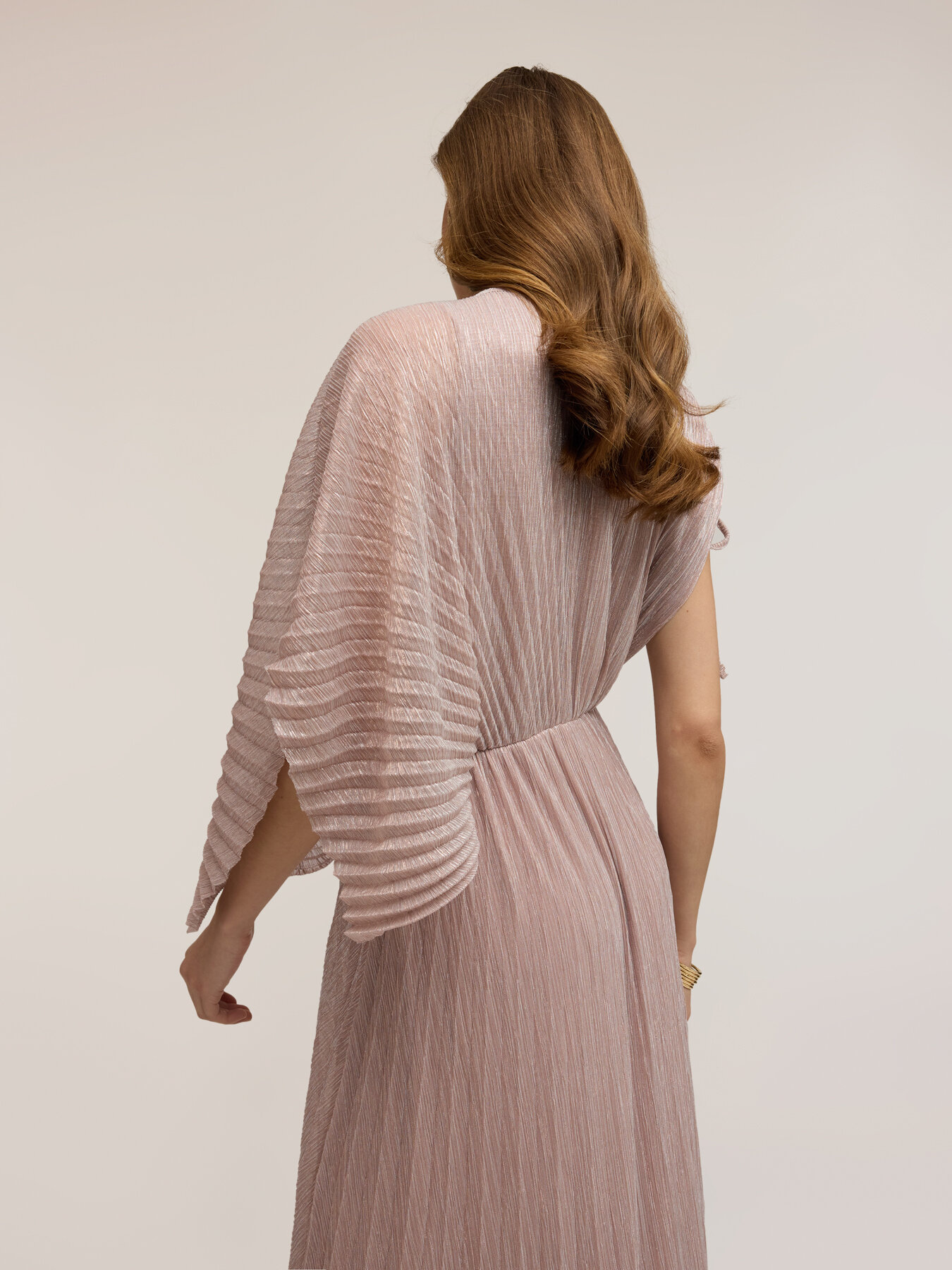 Rochie lungă plisată metalizată image number 3