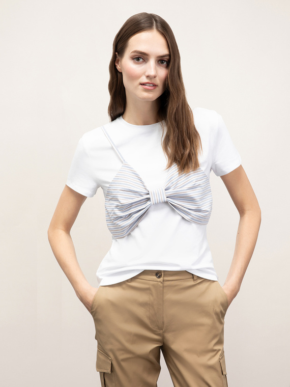 Striped bow motif T-shirt