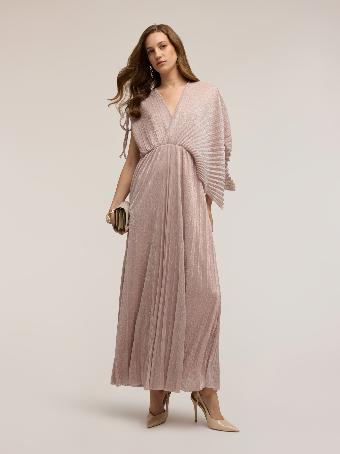Metallic pleated long dress image number 0