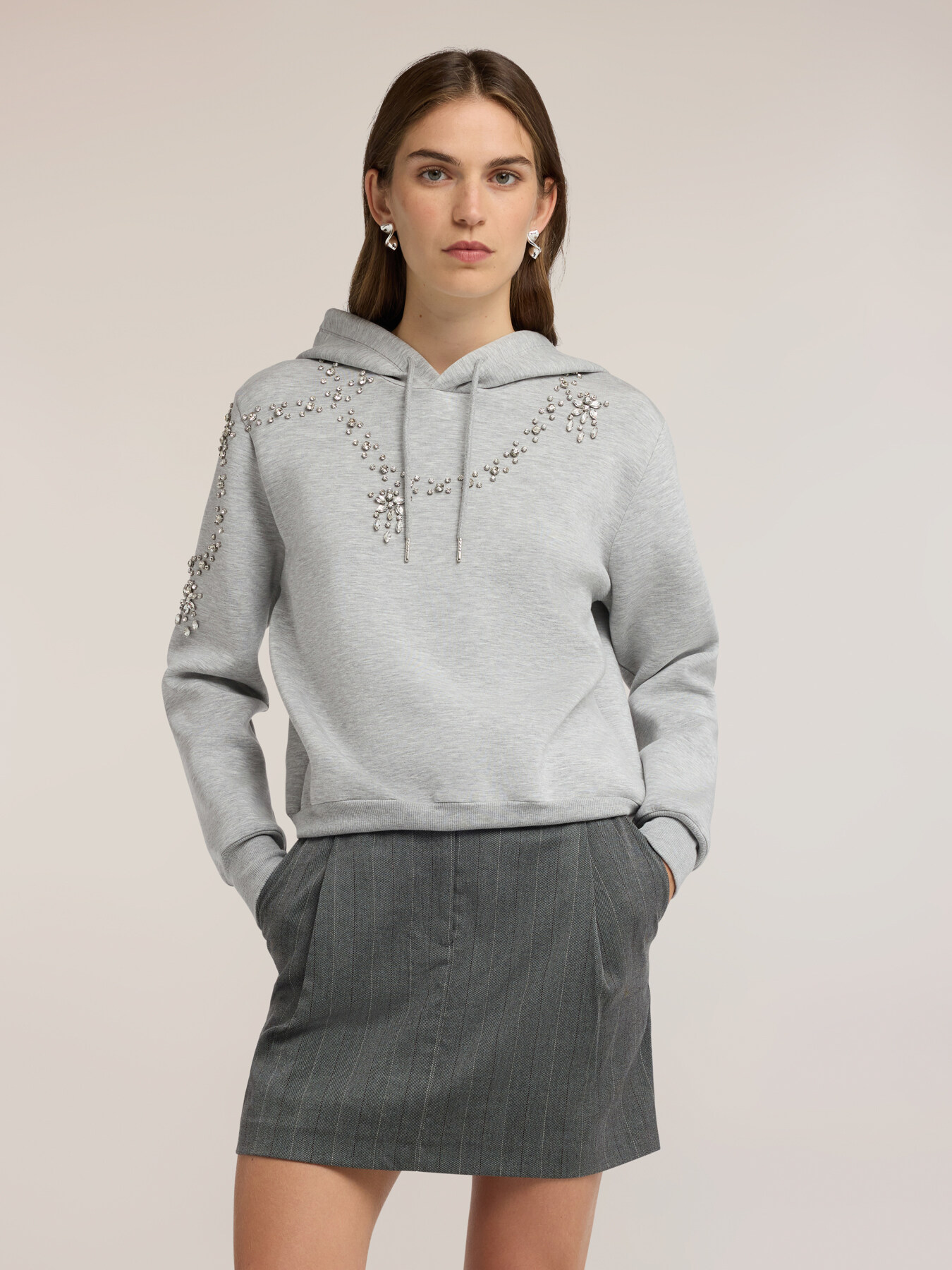Closed hoodie with rhinestone embellishments image number 0