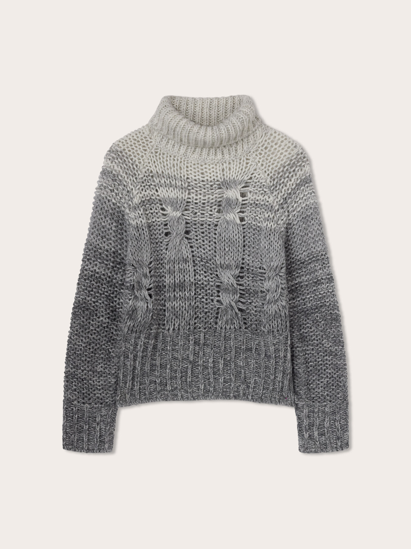 Rollkragenpullover aus Wollmischung mit Flechtmuster in D&eacute;grad&eacute;-Optik image number 4