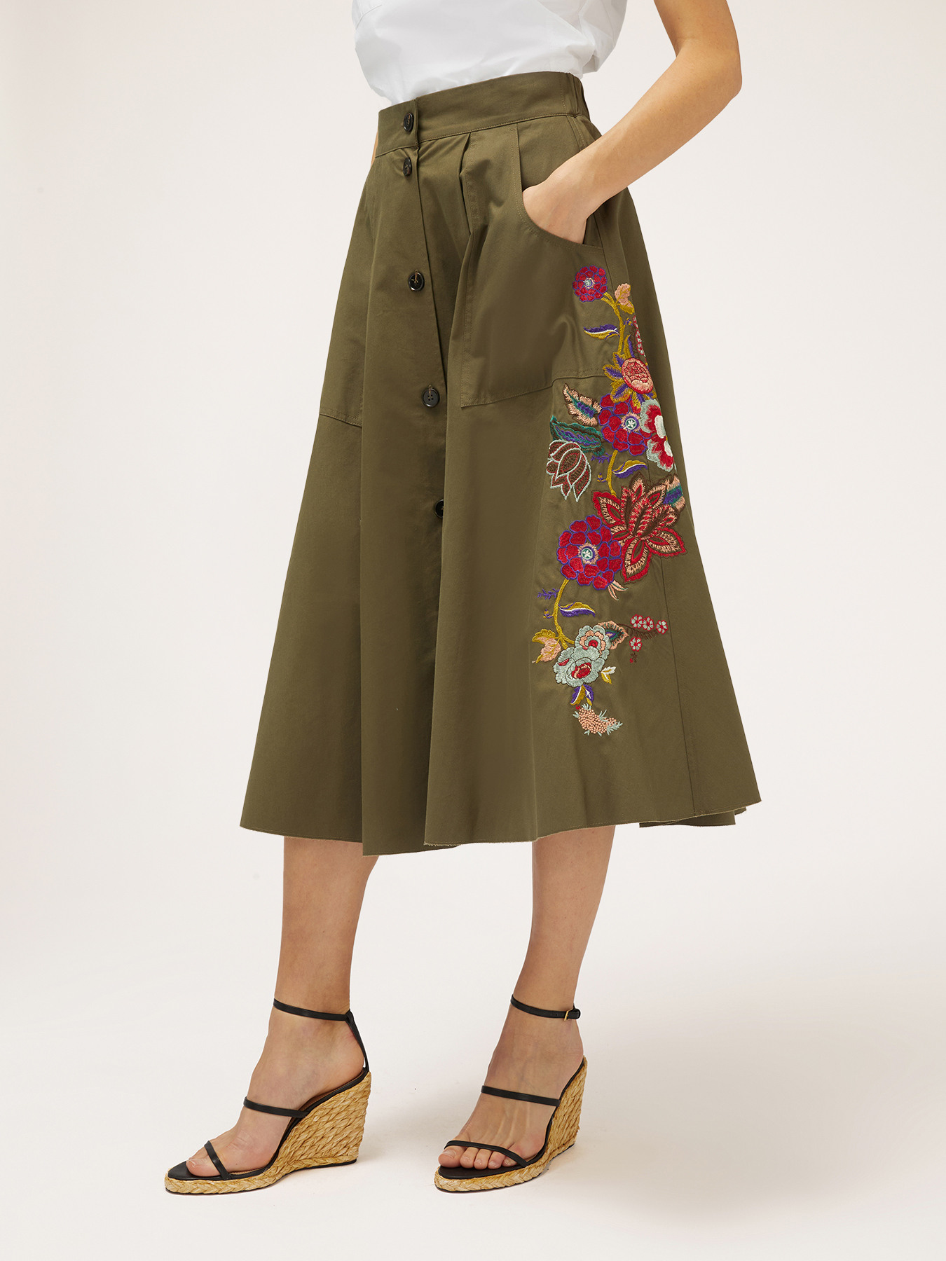 Gonna midi a pieghe con ricamo image number 0