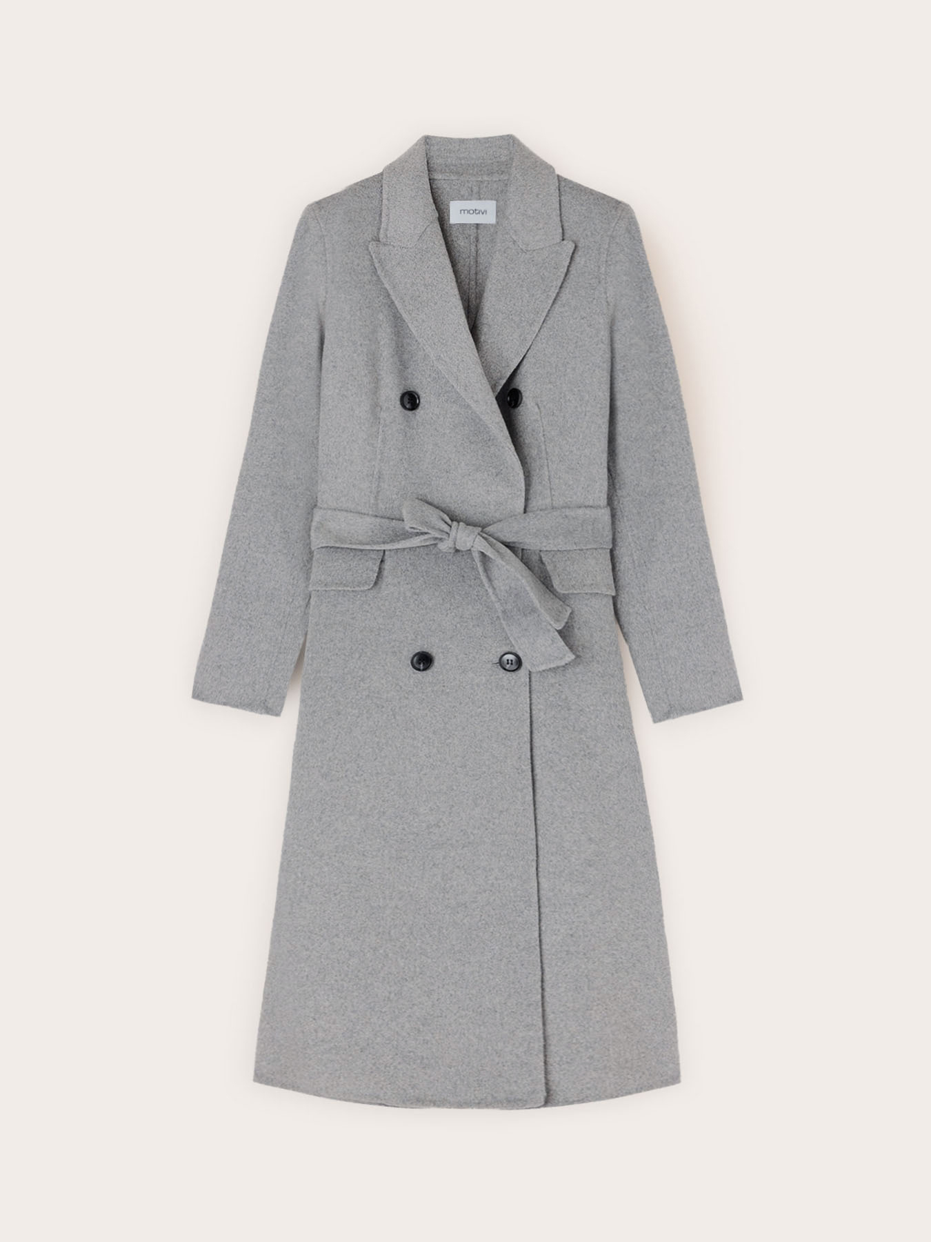 Double-breasted belted coat in wool blend image number 4