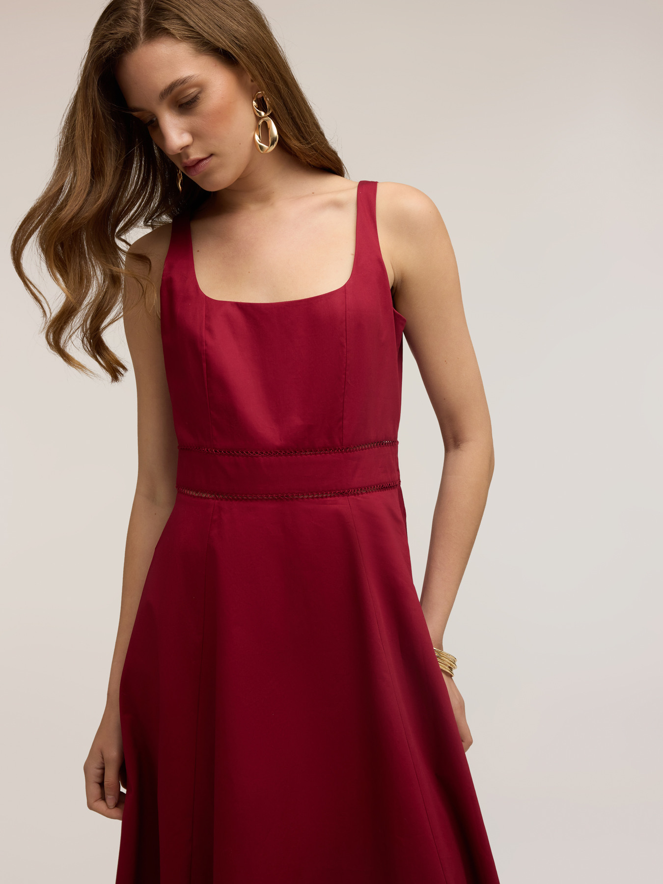 Flare-Kleid aus Popeline mit Ajour&eacute; image number 3