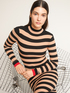 Striped pattern ribbed knit midi dress image number 3