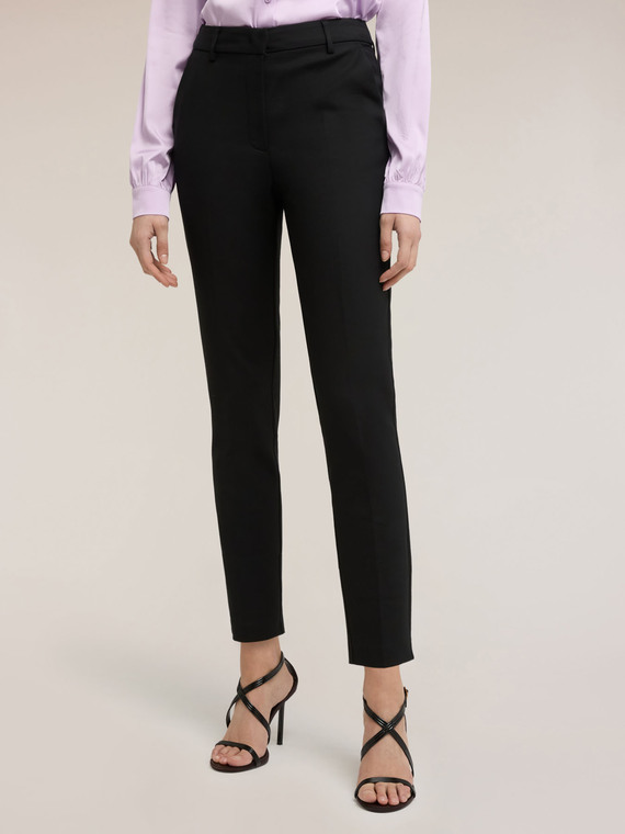 Regular fit cotton viscose blend trousers