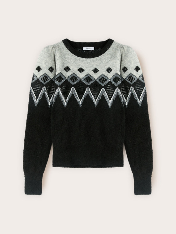 Maglia jacquard con maniche a palloncino