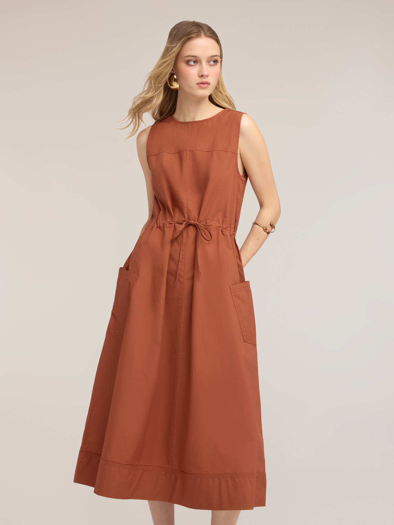 Kleid mit Kordelzug aus Popeline image number 0