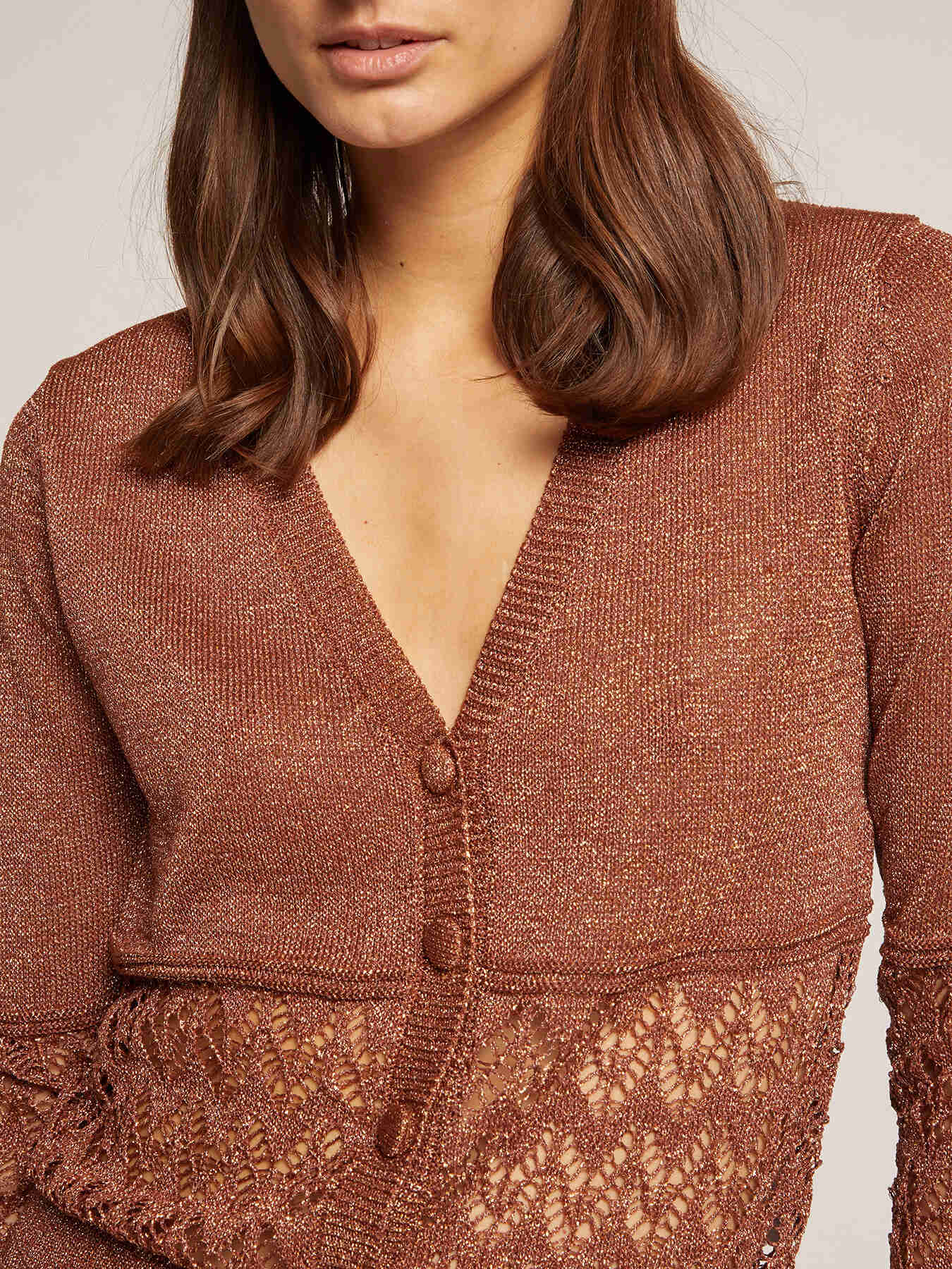 Cardigan bronzo con lurex image number 2