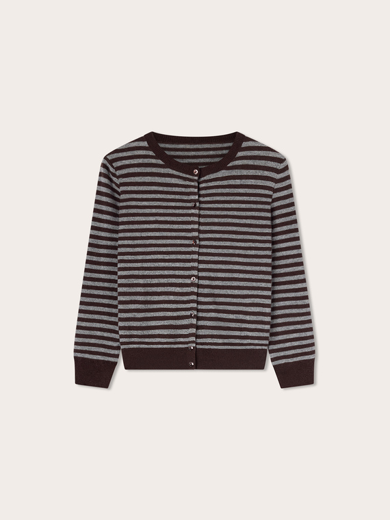 Striped knit cardigan with lace cuffs