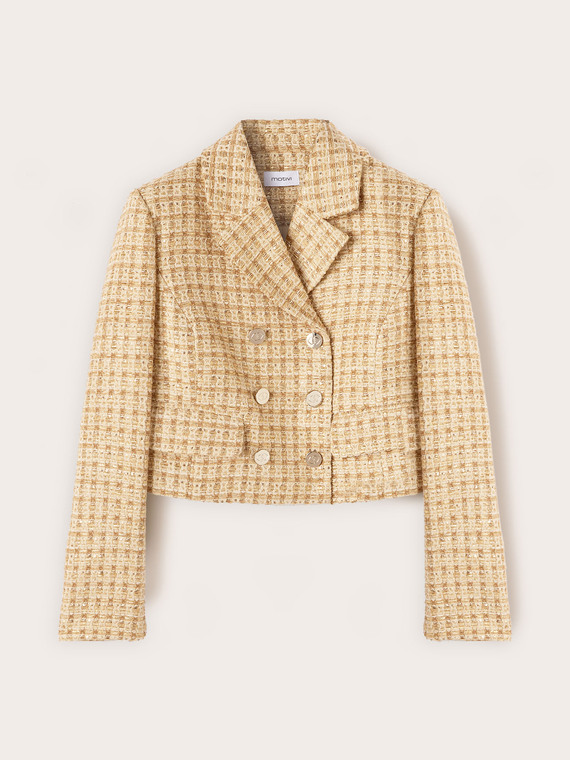 Double-breasted cropped jacket in boucl&eacute;