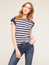 T-shirt navy a righe con motivo bottoni image number 0
