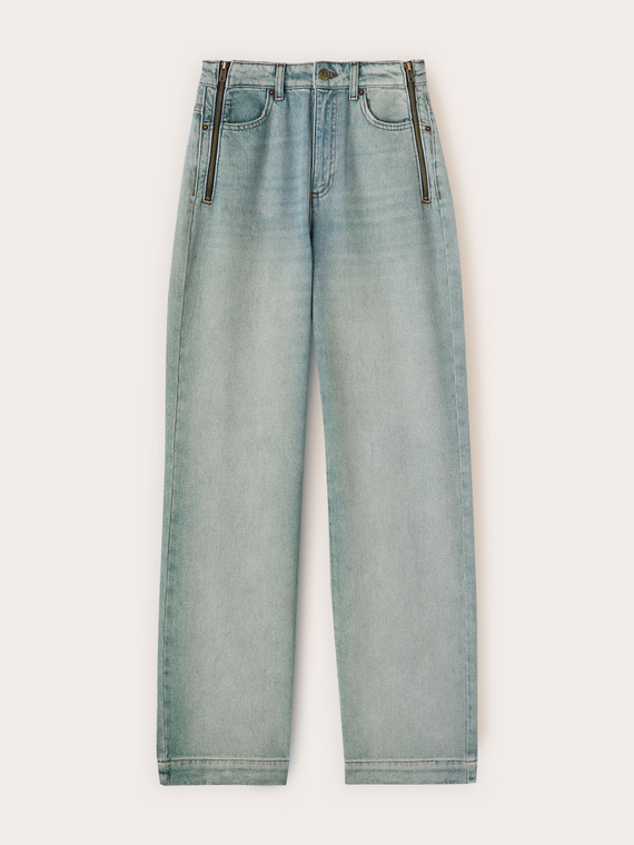 Palazzo-Jeans mit weitem Bein und seitlichen Rei&szlig;verschl&uuml;ssen