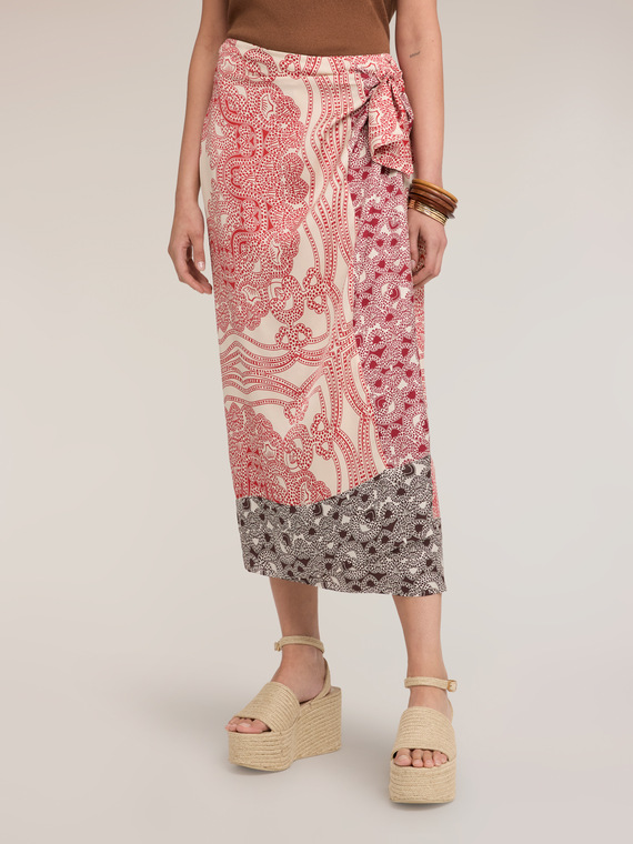 Satin pareo skirt with print