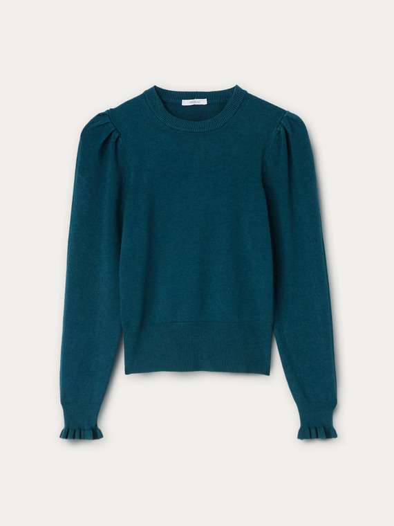 Crew-neck sweater with puff sleeves