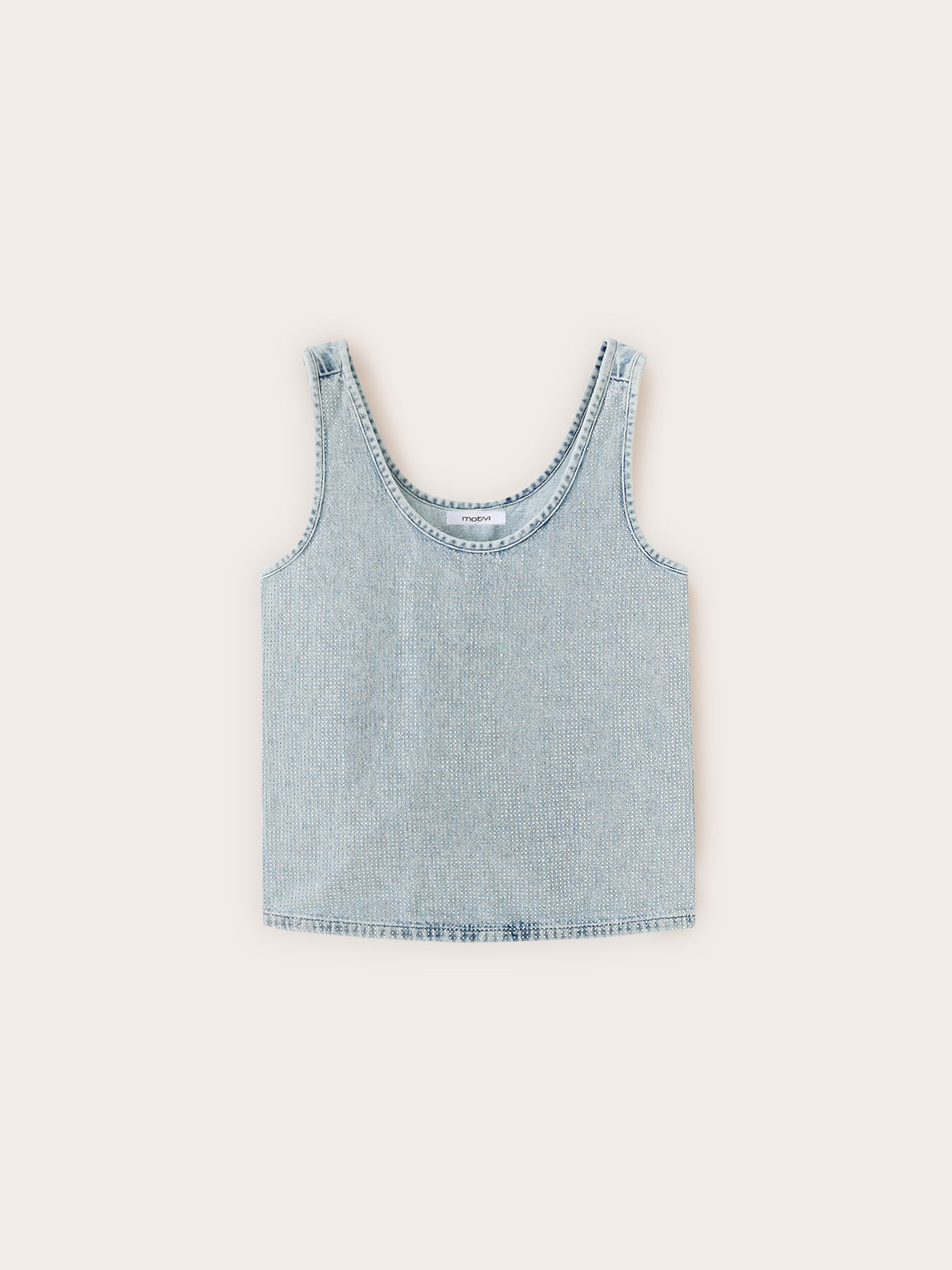 Top in denim con cristalli image number 4