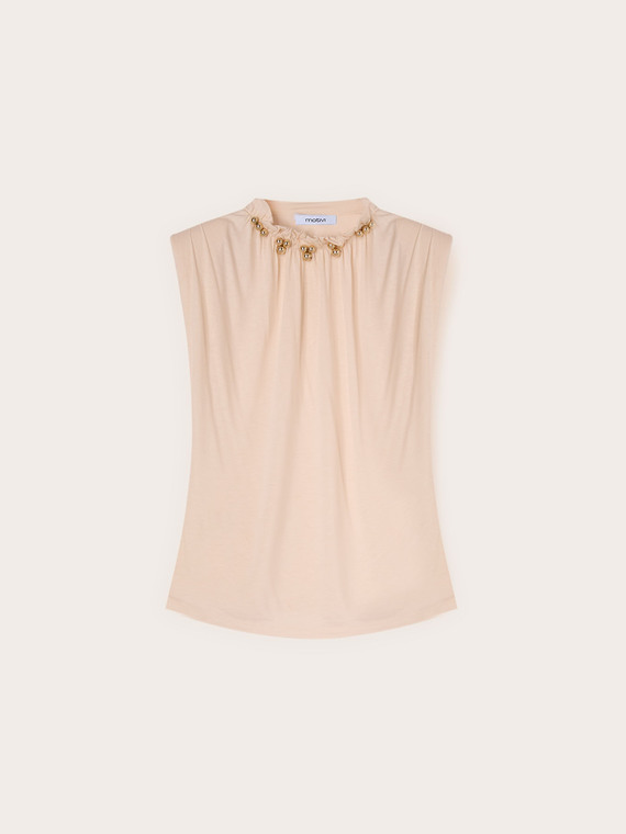 T-shirt avec fronces et applications sur l'encolure